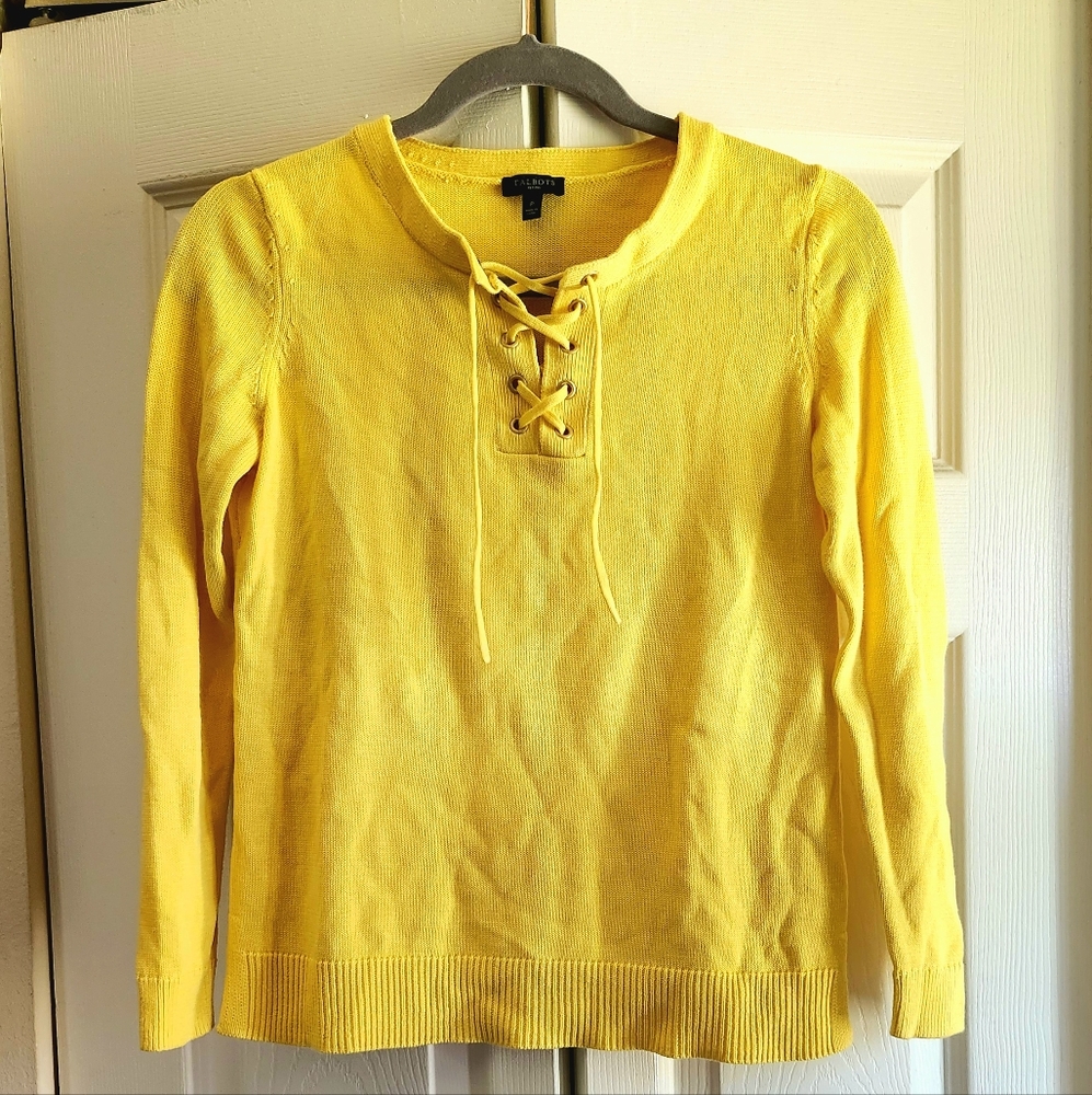 Talbots Yellow Long Sleeve Tie Front Top